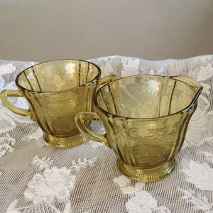 Creamer and sugar bowl. Yes federal glass company. Madrid pattern.